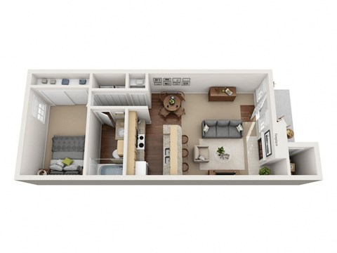 Floor plan for 1 bed, 1 bath, 621 sqft